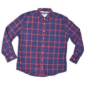 Tommy Hilfiger Men's 2XL Blue Plaid Cotton Button Shirt Long Sleeve